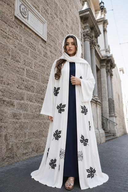 Grace Leaf Print Open Abaya
